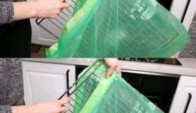 No need to scrub, just put the oven rack in a bag and it will be as good as new.