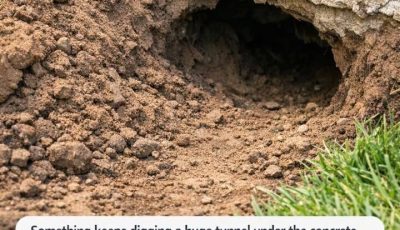 Something keeps digging a huge tunnel under the concrete slab of my garden shed. I’ve tried filling it in, but it’s back every morning and I’m worried the foundation will crack. What would you do?