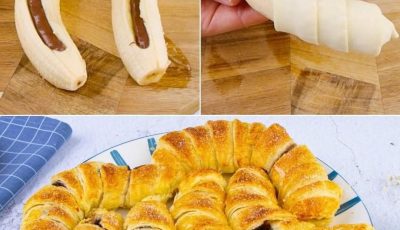 Chocolate, banana & hazelnut puff pastry rolls